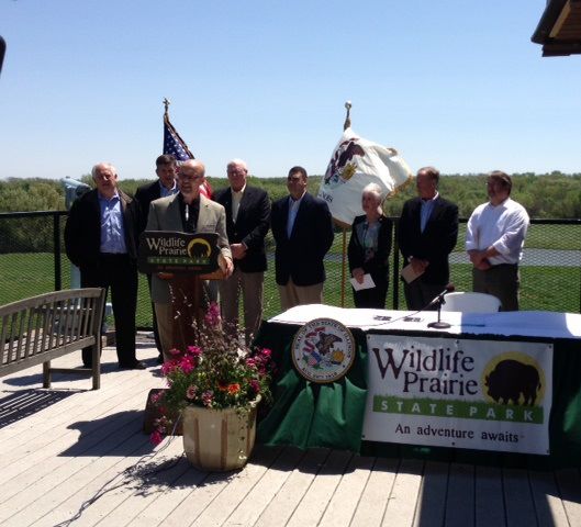 Senator Koehler speaks Saturday at Wildlife Prairie Park after Gov. Pat Quinn signed legislation giving ownership of the park to a Peoria-area non-for-profit group.