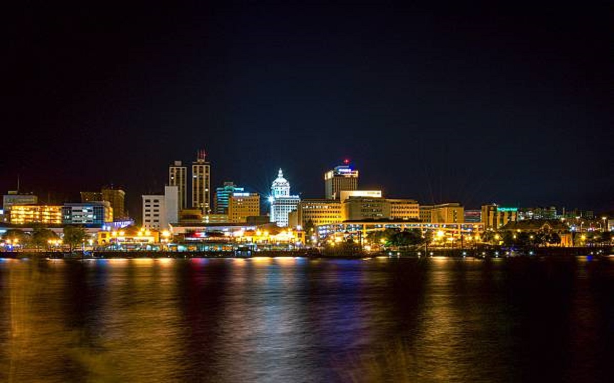 The skyline view of downtown Peoria, Illinois. Beautiful night view